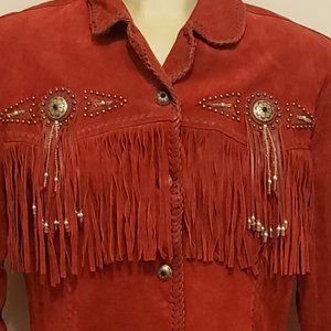 Vintage Fringe Western Leather Jacket - Large/ Red